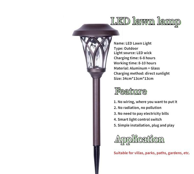 Aluminum Landscape Lawn Decoration IP65 Waterproof Outdoor LED Solar Garden Light