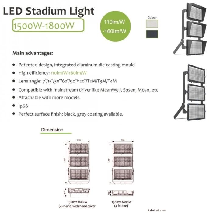 150lm/W 1500W 110V 220V Pole Mounted High Mast Stadium LED SMD Floodlight
