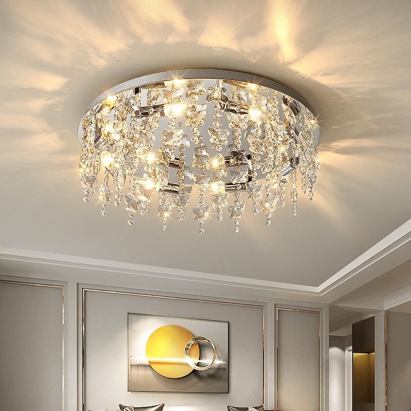 Silver Stainless Steel Luxury Modern Decorative Ceiling Lamps LED Crystal Simple Bedroom Home Ceiling Lamp