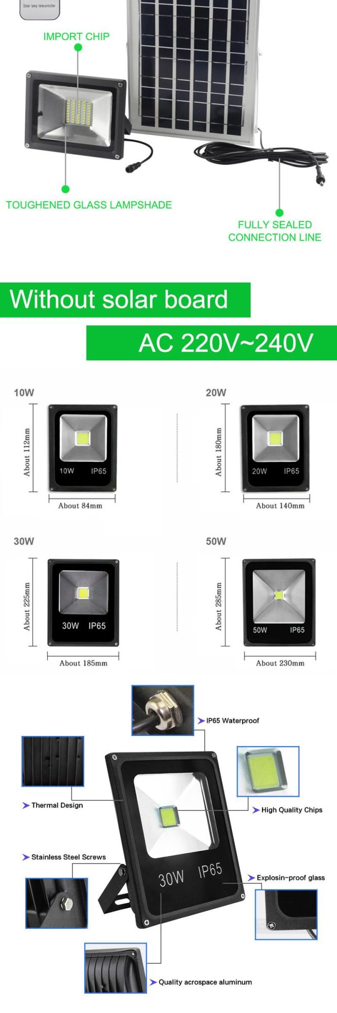 Remote Control Light Sensor10W 20W 30W 50W RGB IP65 Waterproof 220V Outdoor Solar Lamp