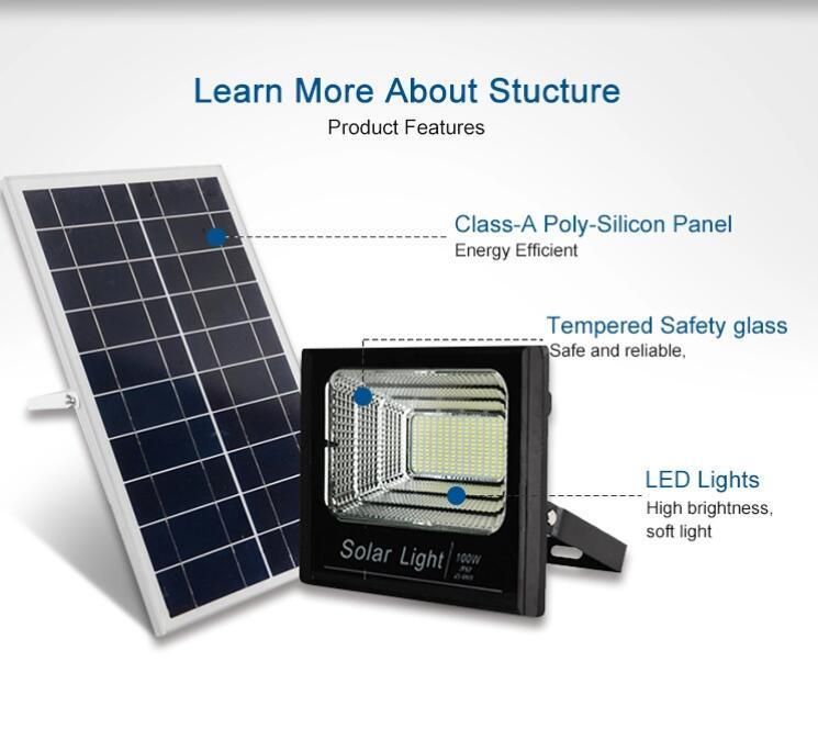 Outdoor Lighting Remote Control IP67 Waterproof 30W/50W/80W/100W Solar Panel LED Flood Light