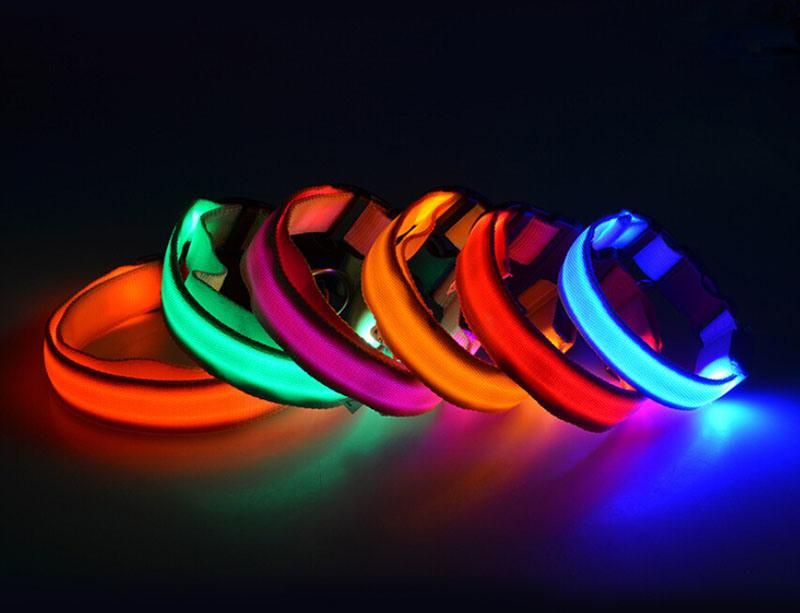 S M L Pet Dog Cat Anti Lost LED Necklace Safe Warning Flash Necklet Light Lock
