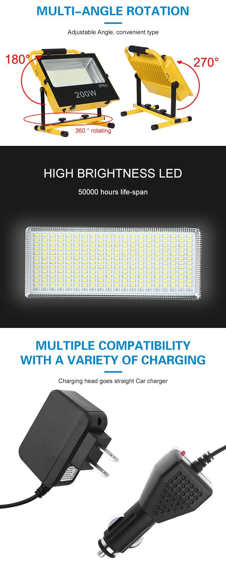 Wholesale Price Aluminum SMD 50watt 100watt 200watt Rechargeable LED Flood Light
