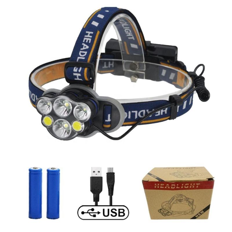 USB Rechargeable Head Lamp 1800 Lumen 6 LED 8 Modes 18650 Waterproof LED Headlamp