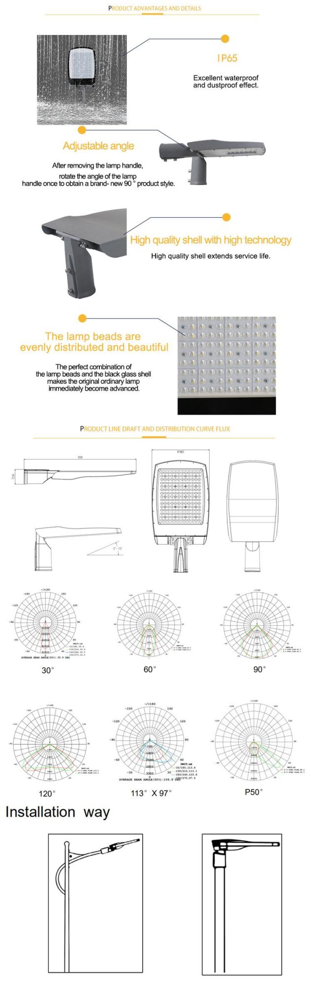 60W Best Sale Outdoor Lighting IP65 Aluminum LED Street Light