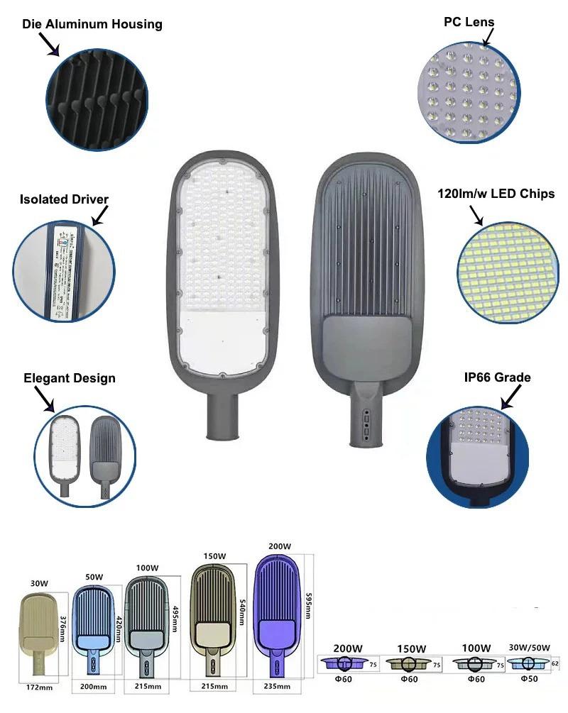 High Quality Energy Saving 30W 50W 100W 150W 200W Lens Aluminum IP65 LED Street Light