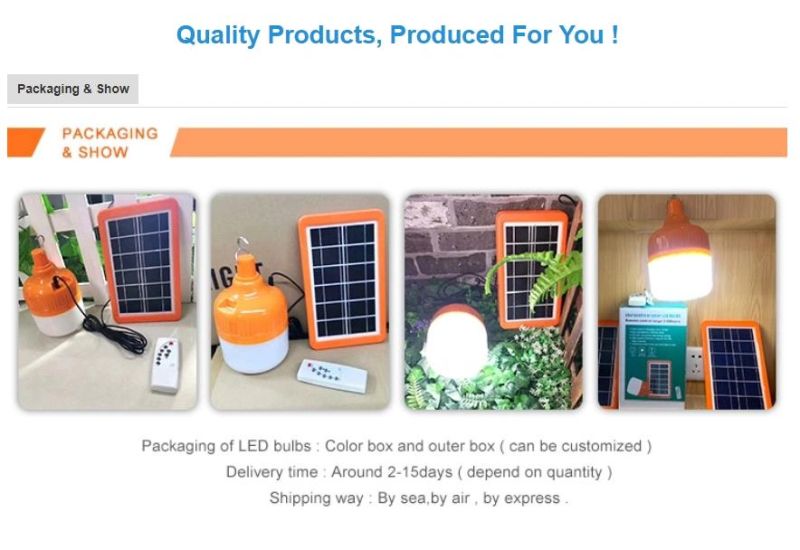 Intelligent LED Emergency Solar Light Bulb with Solar Panel Power