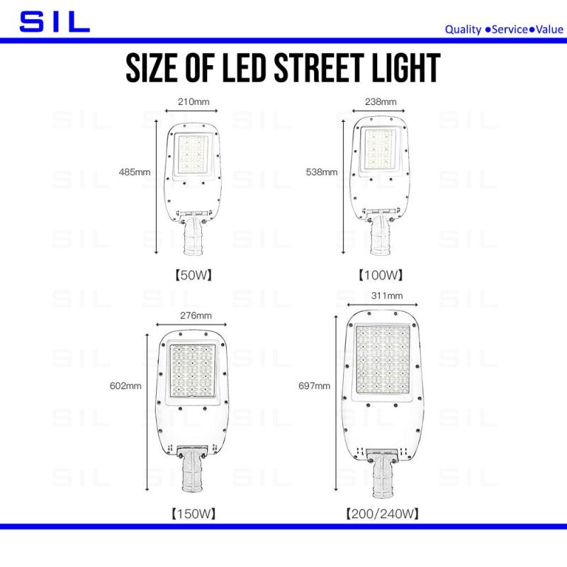 50W-200W IP67 Waterproof Outdoor LED Street Light for Parking Lot Area Lighting with 3-5 Years Warranty 50W LED Street Light