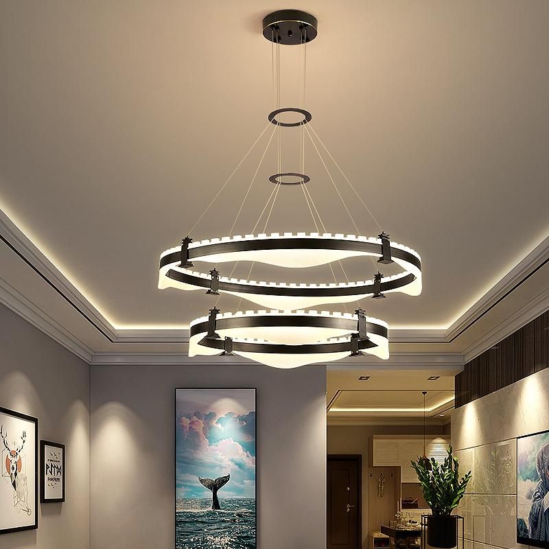 2022 LED Pendant Light Modern Chandelier Lighting 2 Rings Adjustable Ceiling Pendant Light
