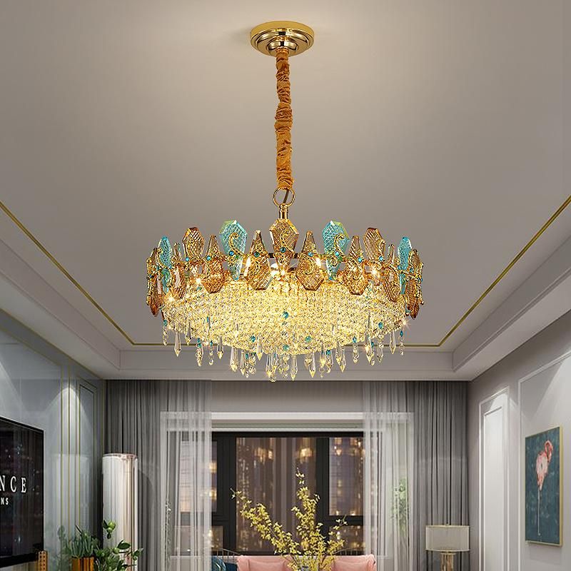 2022 Decorative Living Room Gold Hanging Pendant Lighting Fixture Colorful Crystal Stone Chandelier