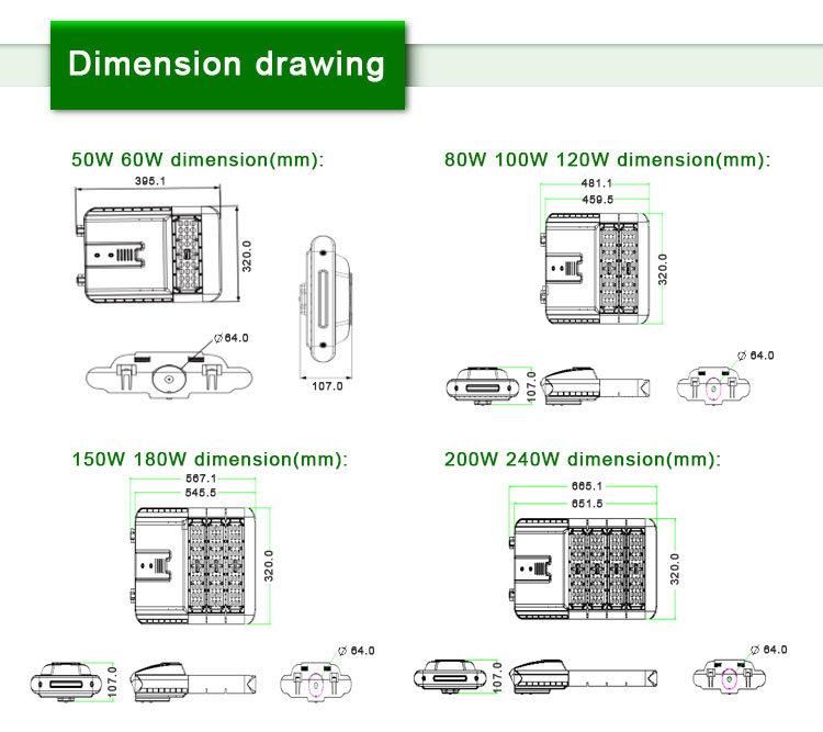 160lm/W High Brightness High Quality AC 90-305V Meanwell Driver SMD Outdoor Road 100W LED Street Light