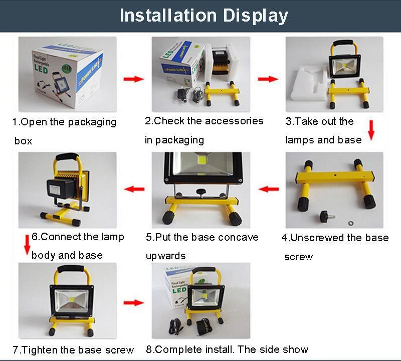 IP65 White Blue Red Warning Flash Lighting 50W Portable Rechargeable Emergency LED Flood Light