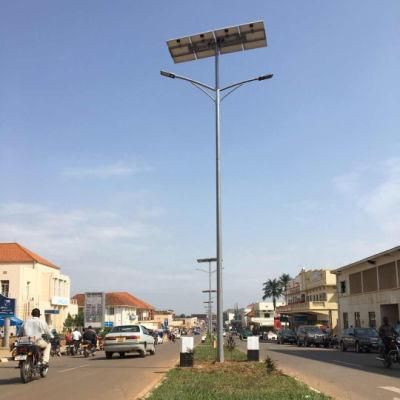 ISO CE RoHS Certified 30W 36W 40W 50W 60W 70W Double Arms LED Solar Street Light with Hot DIP Galvanized Pole for Highway Outdoor Lighting IP65