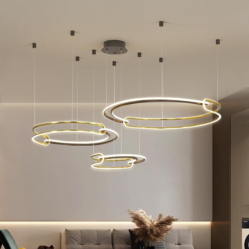 2022 Round Hanging Lighting Living Room Indoor Hanging Chandelier Gold LED Pendant Light