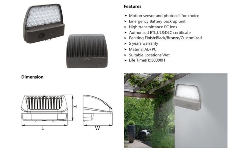 Aluminum 24W LED Outdoor Down Wall Pack Light with UL&Ce Certificate