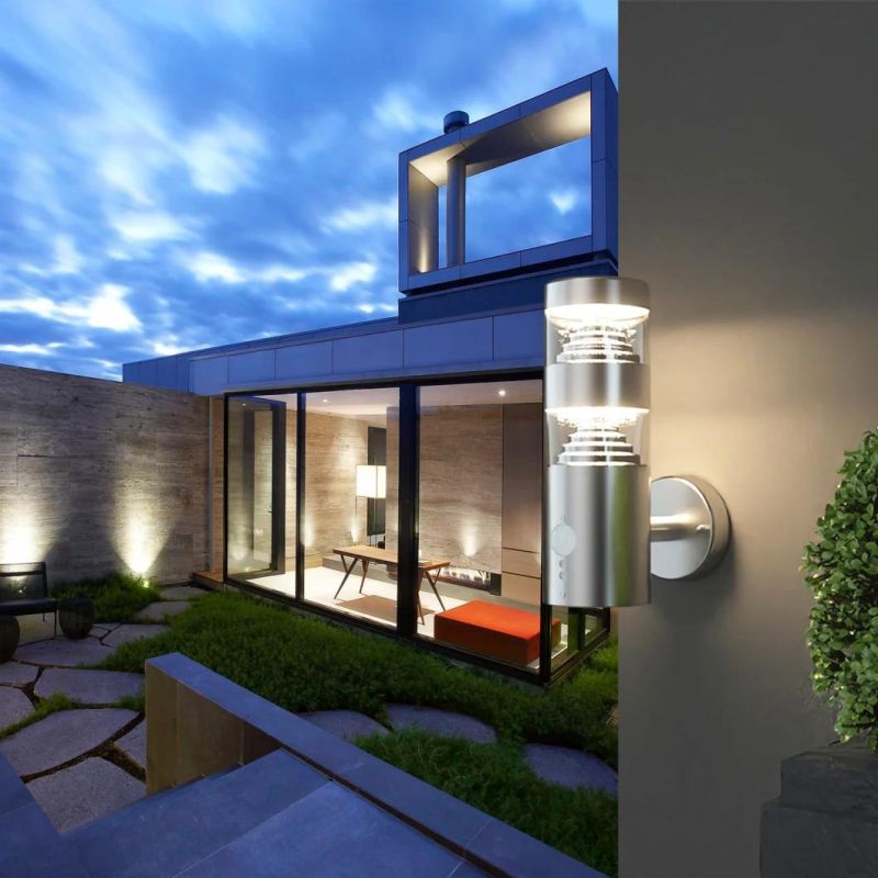 European Outdoor 5W LED Wall Lights with Sensor IP44 Stainless Steel Body with PC Diffuser