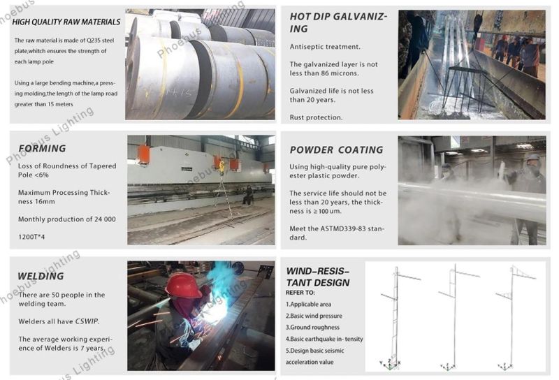 Engeering Steel Q235 Street Light Pole for High Way, Main Road 3m~12m