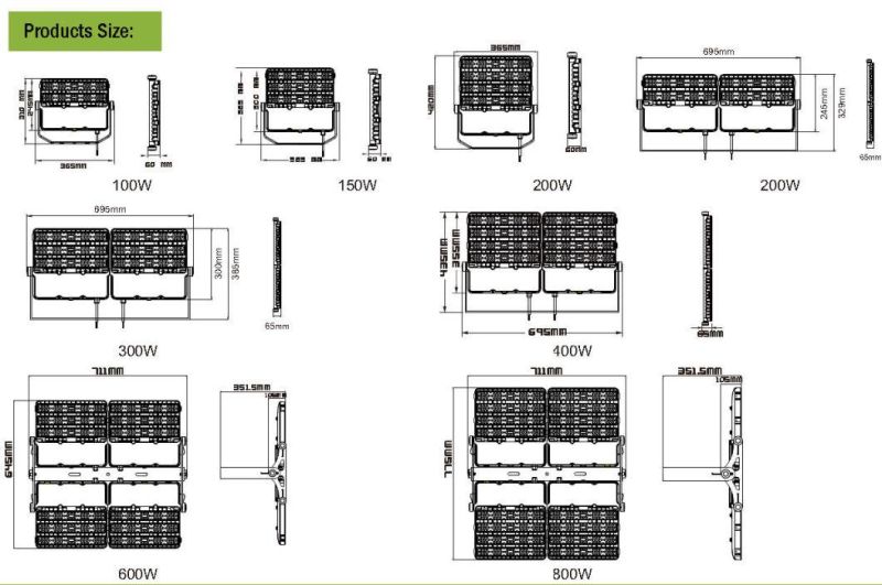 800W 1000W Waterproof IP66 High Power Modular LED Flood Lamp 500W Sport Light LED Light