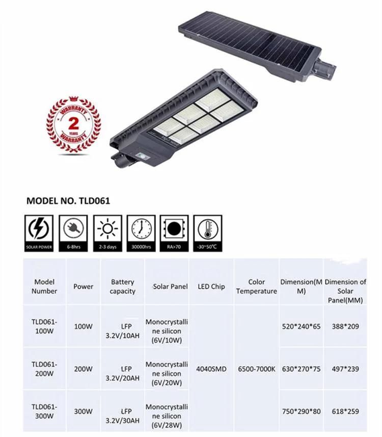 Time Control or Radar Sensor High Quality 200W Solar Power Street LED Light