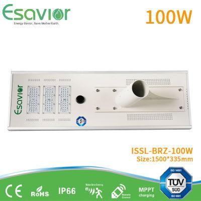 100W 10000lm Intergrated Solar Powered LED Lamp Aio Outdoor Street Light with ISO Ce RoHS IP68 TUV-Sud Certificates