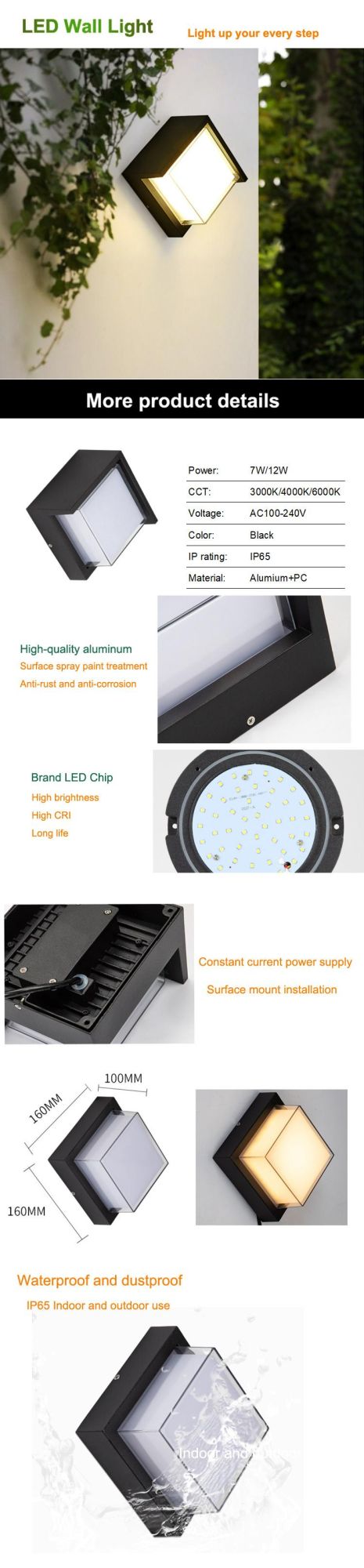 Outdoor Garden Wall Lampindoor Patio Steel 100W Gardening Light