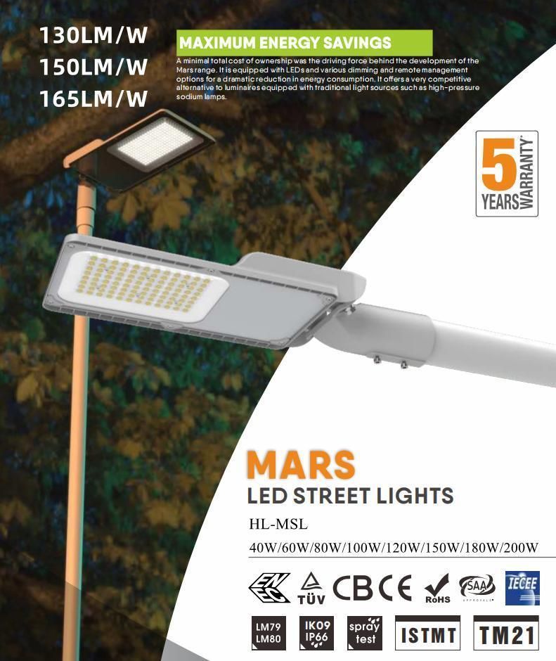 40W 150lm/W Efficiency Waterproof IP66 for Outdoor Pathway Street Lamp