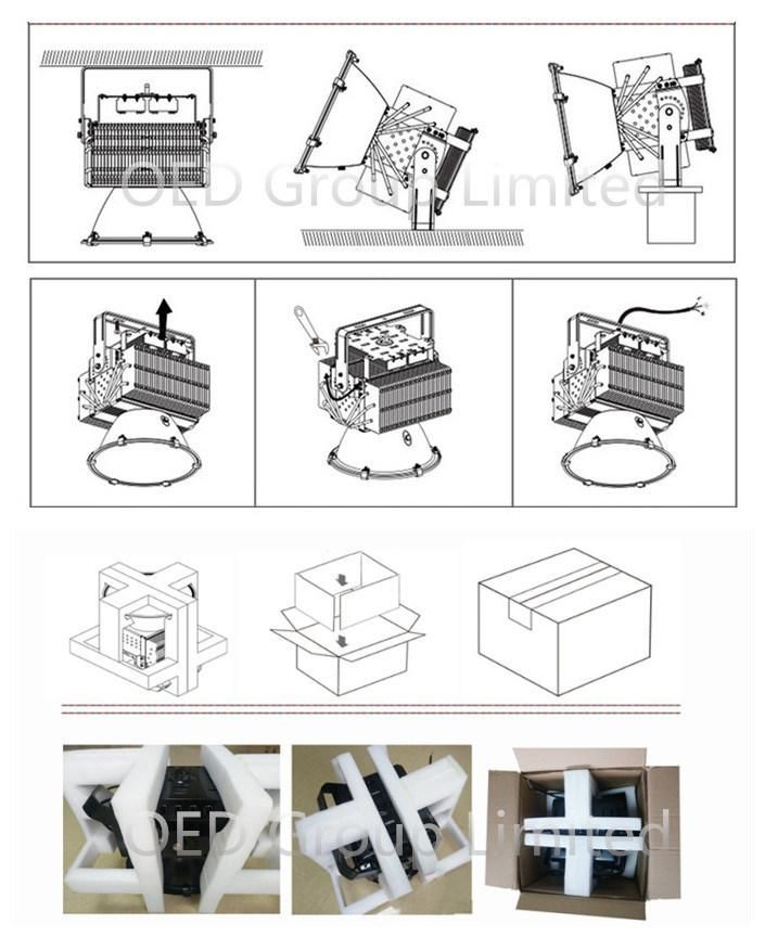 1500W Stadium Airport Industrial Lighting IP65 LED High Bay Flood Light with 5 Years Warranty