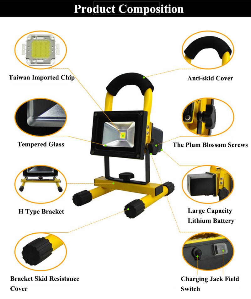 Professional Factory 50W 10W 20W 30W Rechargeable LED Flood Light 50wcharge Lighting LED Lamp