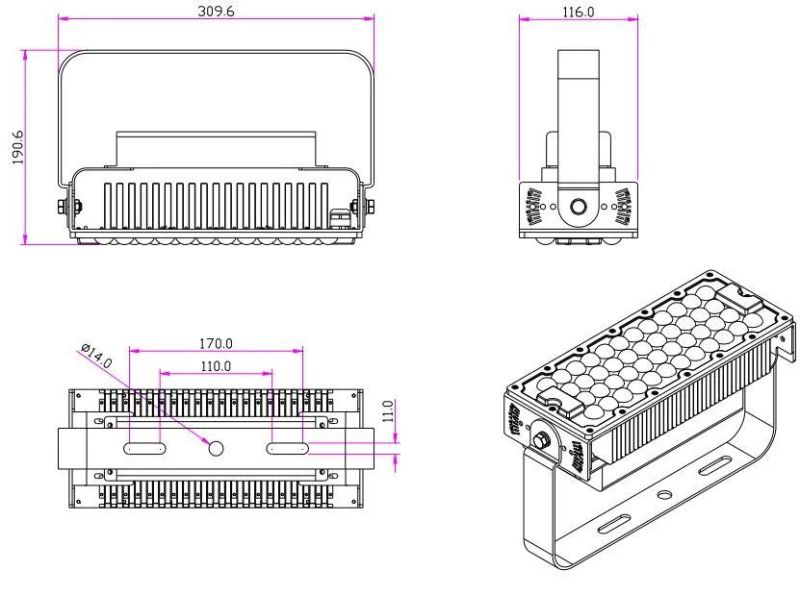 Newest High Power 100W LED Flood Lamp with High Pole