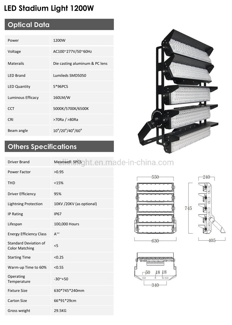 Outdoor 1000W 1200W 1500W LED Sports Stadium High Mast Flood Lighting LED Football Lighting