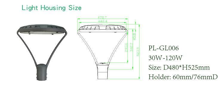 IP66 Circular 2-3/8" 80W Pole LED Post Top Dimmable Area Garden Light