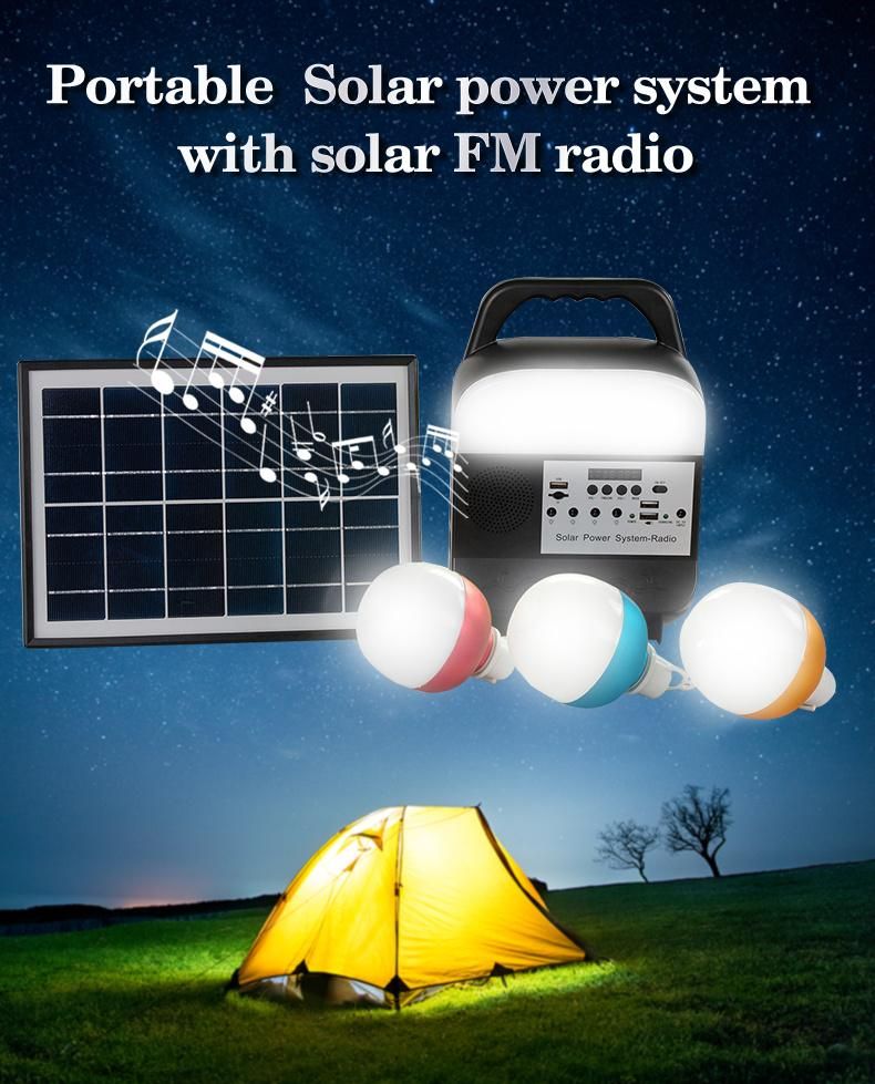 Hot Selling Products Solar Lighting System with FM Radio / Bulb / Bluetooth Speaker