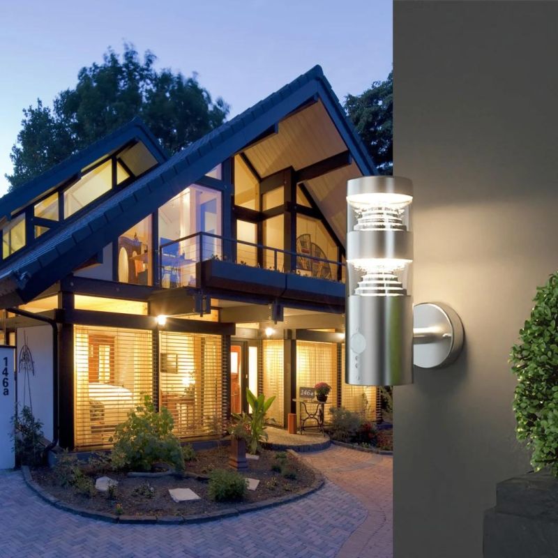 European Outdoor 5W LED Wall Lights with Sensor IP44 Stainless Steel Body with PC Diffuser
