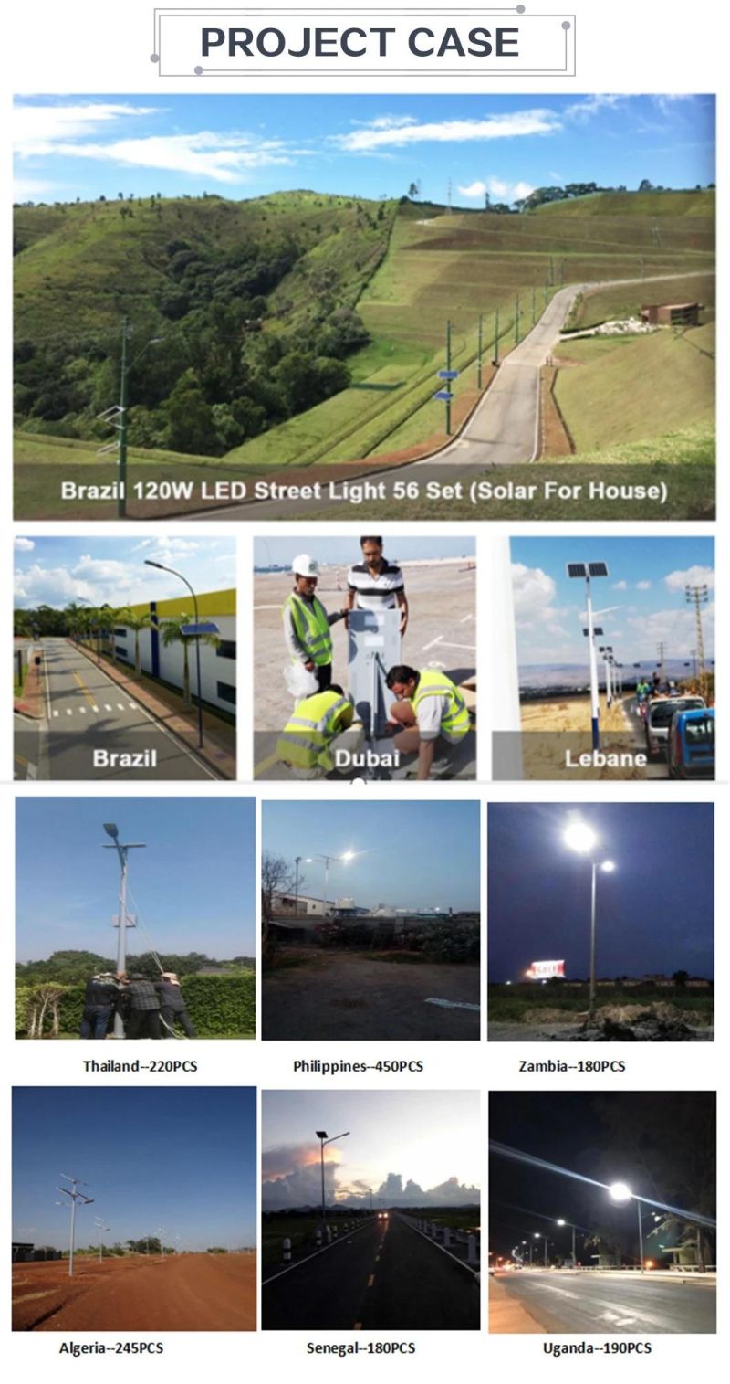 40W, 50W, 60W, 80W 100W Hot Sales High Lumens Solar LED Street Lighting System Control System Solar LED Street Light with Poles