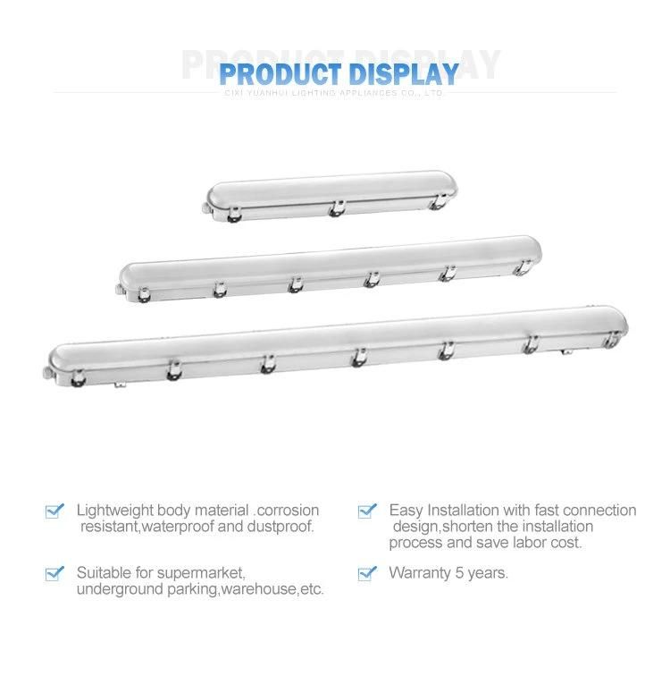 RoHS ETL Dlc UL 3FT 6FT 7FT 20W-65W Vapor Tight Waterproof Lighting LED Batten Light