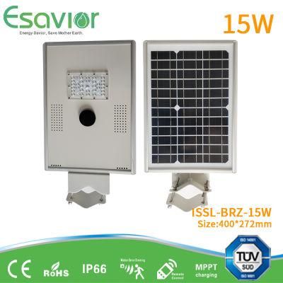 15W IP66 Waterproof Energy Saving High Luminous Efficiency All in One Solar Street Light Graden Lamp Wall Lighting