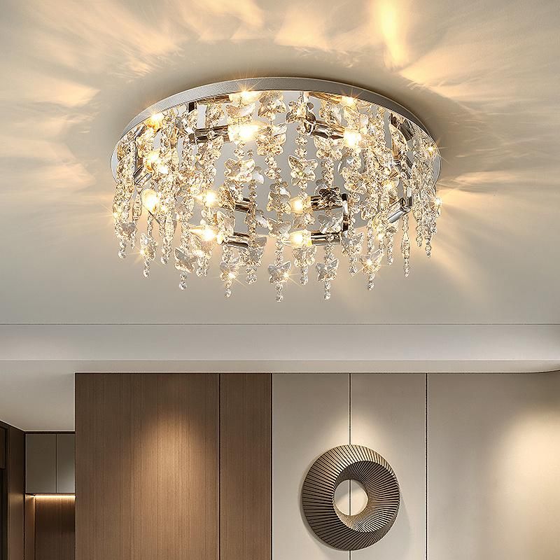 Silver Stainless Steel Luxury Modern Decorative Ceiling Lamps LED Crystal Simple Bedroom Home Ceiling Lamp
