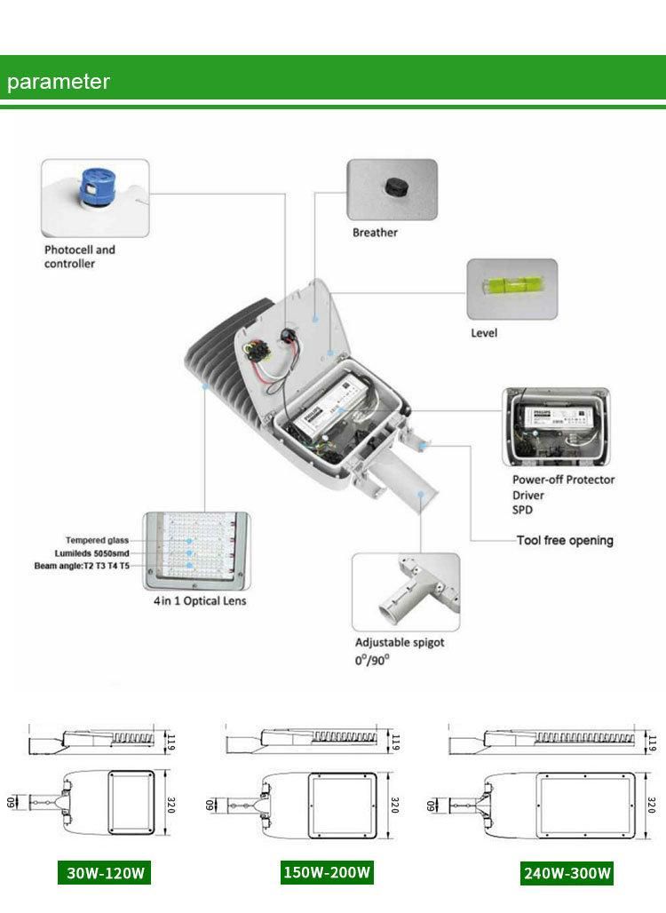 ENEC CB SAA Listed 150lm/W 7 Years Warranty Waterproof 30W to 300W LED Street Light