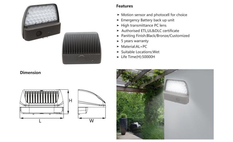 Aluminum 20W LED Outdoor Down Wall Pack Light with UL&Ce Certificate