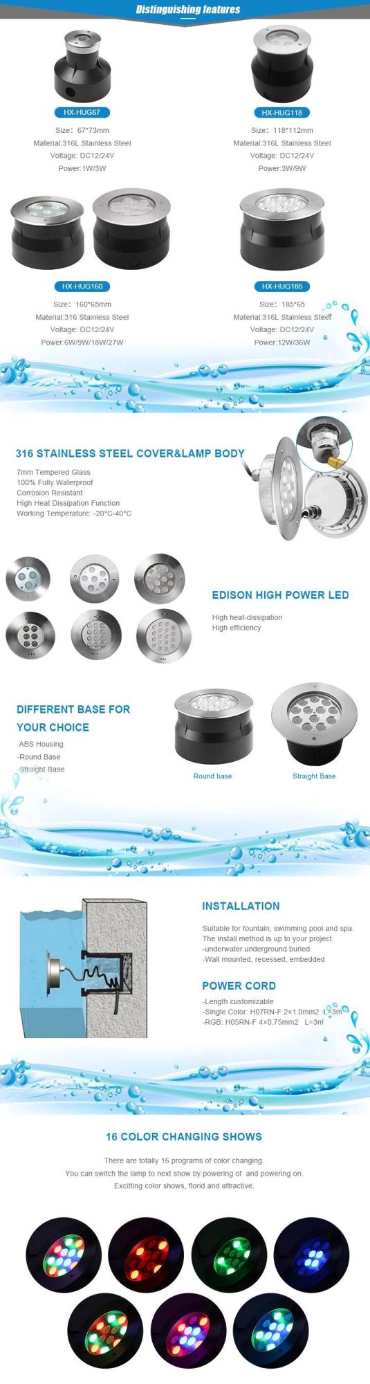 316ss Bulb Recessed LED Swimming Pool Underwater Light
