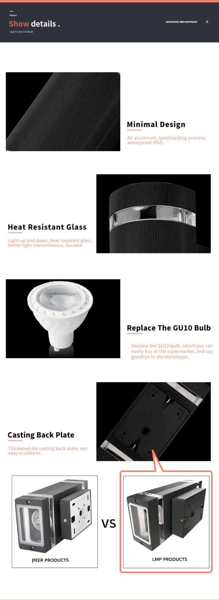 LED Wall Recessed Lightsconce IP65 Color Round White Stairs for LED Wall Light
