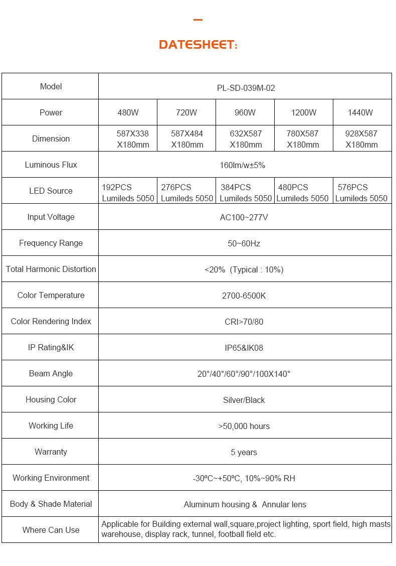 TUV CB SAA CE Approved LED Flood Light 1000W LED Stadium Sports Field Light