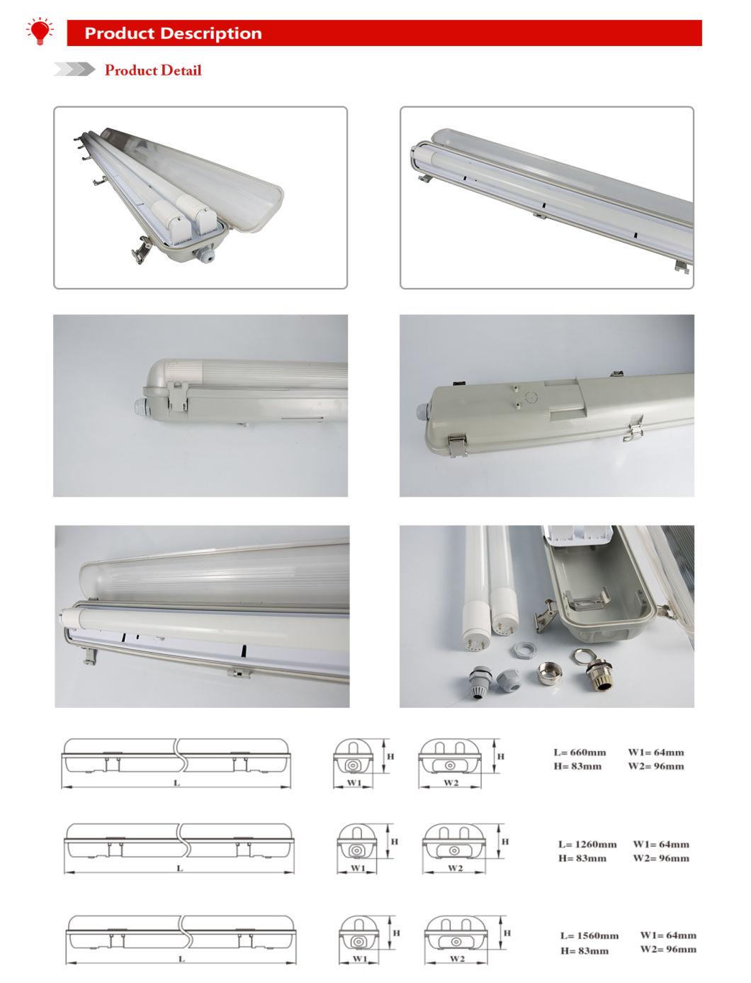 LED IP65 Waterproof Weatherproof Dustproof Bathroom Fluorescent Tube Lighting