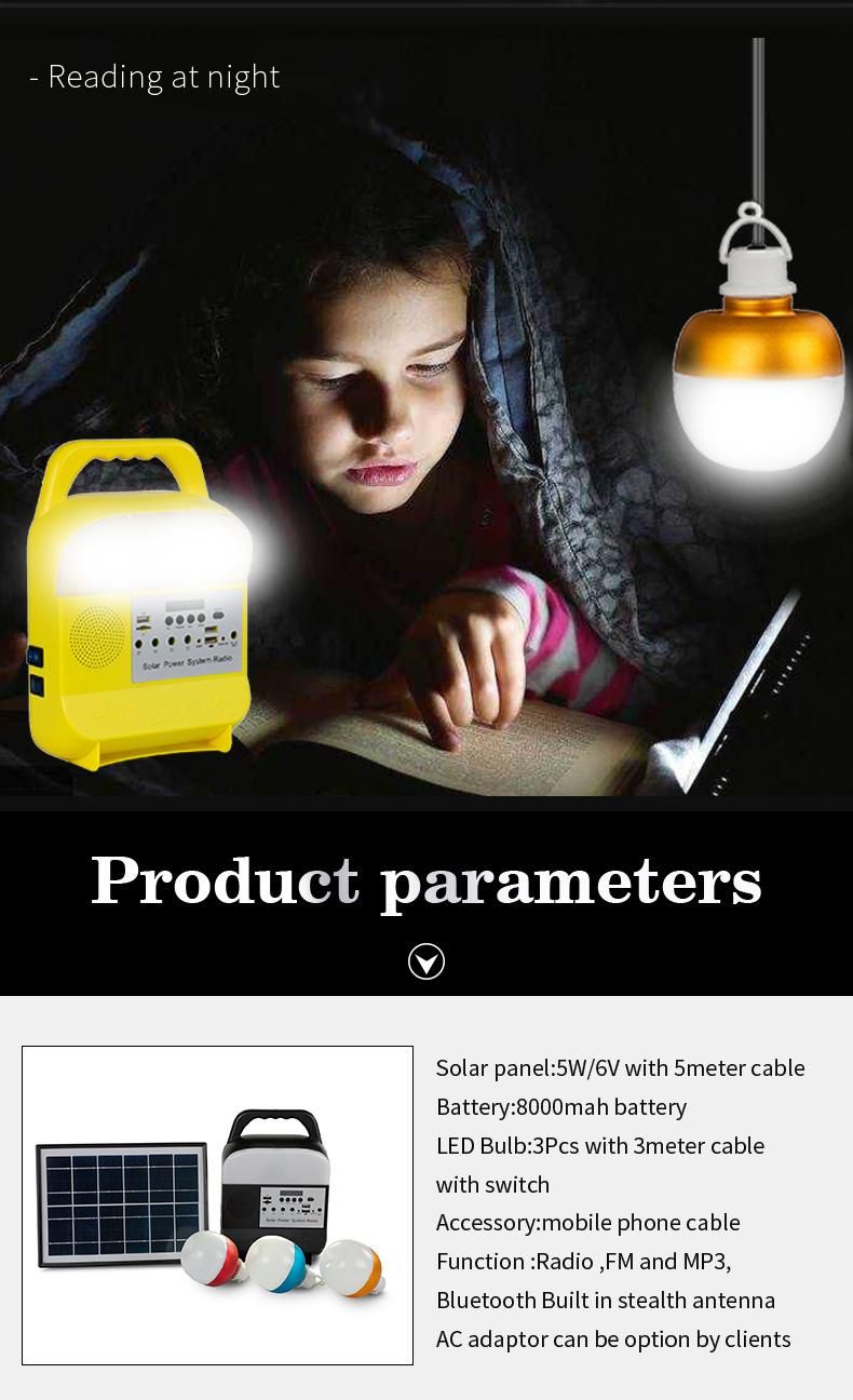 Hot Selling Products Solar Lighting System with FM Radio / Bulb / Bluetooth Speaker