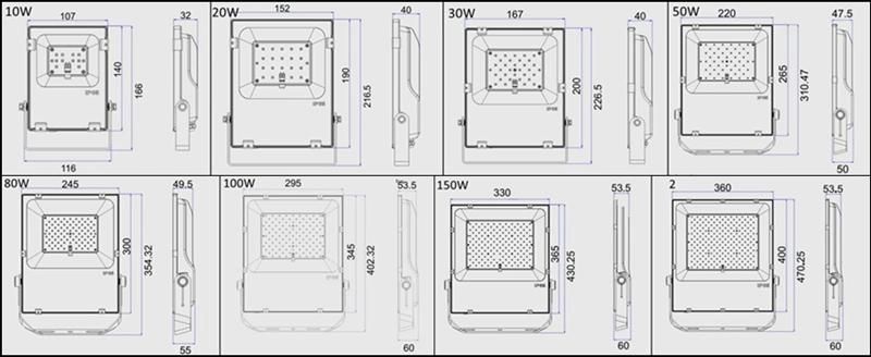 Factory Direct 200W LED Flood Light with Mean Well Driver Narrow Beam Angle