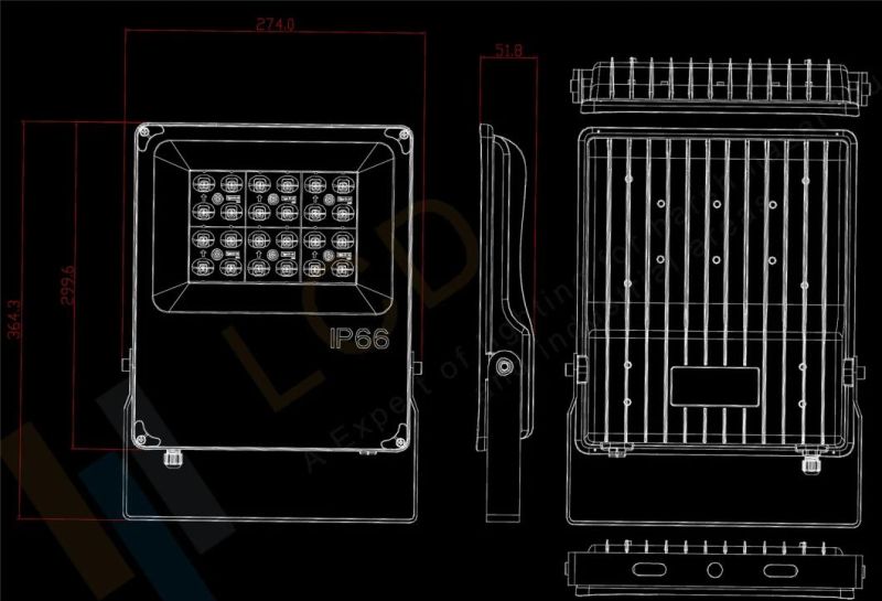 IP66 Waterproof Premium Unique Design Outdoor Floodlights Multiple Optic 8deg 30deg 60deg 90deg Symmetric Beam LED Floodlight 50W-4000K-80CRI