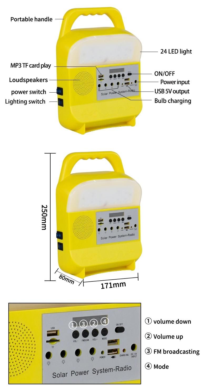 Small Solar Lighting System with TF Card/Dual USB Jack/Bluetooth/MP3 Player /FM Radio