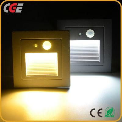 LED Under Cabinet Light Modern Smart PIR Motion Sensor Photosensitive 86*86 Square 3W LED Stair Step Wall Lights for Kitchen