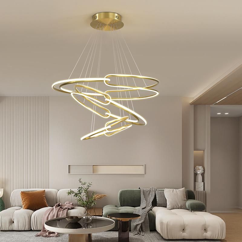 2022 Round Hanging Lighting Living Room Indoor Hanging Chandelier Gold LED Pendant Light