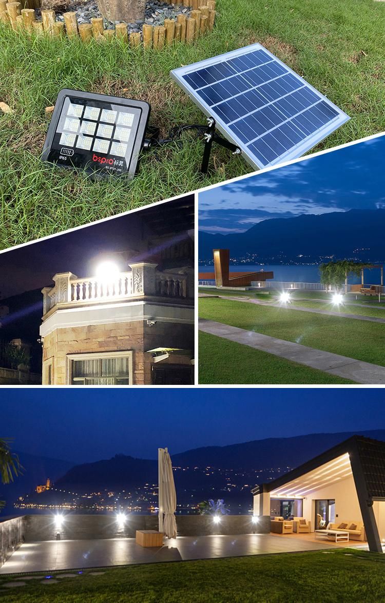 Bspro Plastic Security Floodlight 200W LED Outdoor Rechargeable Solar Flood Light Color White